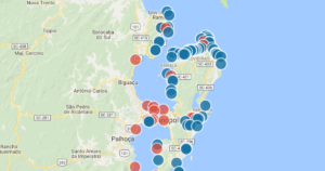 Mapa de balneabilidade nas praias de Santa Catarina