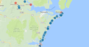 Mapa de balneabilidade nas praias do Paraná